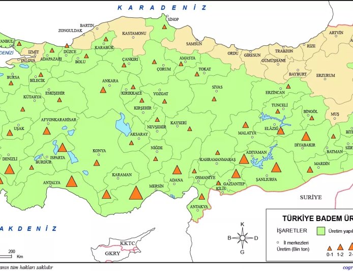 Almond growing areas in Turkey