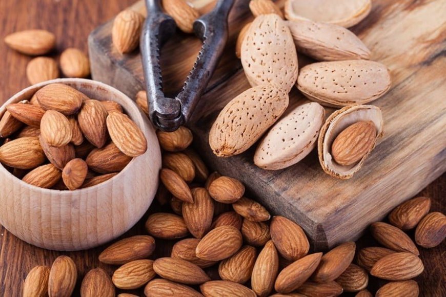 How many kilograms of almonds does a 5-year-old tree produce?